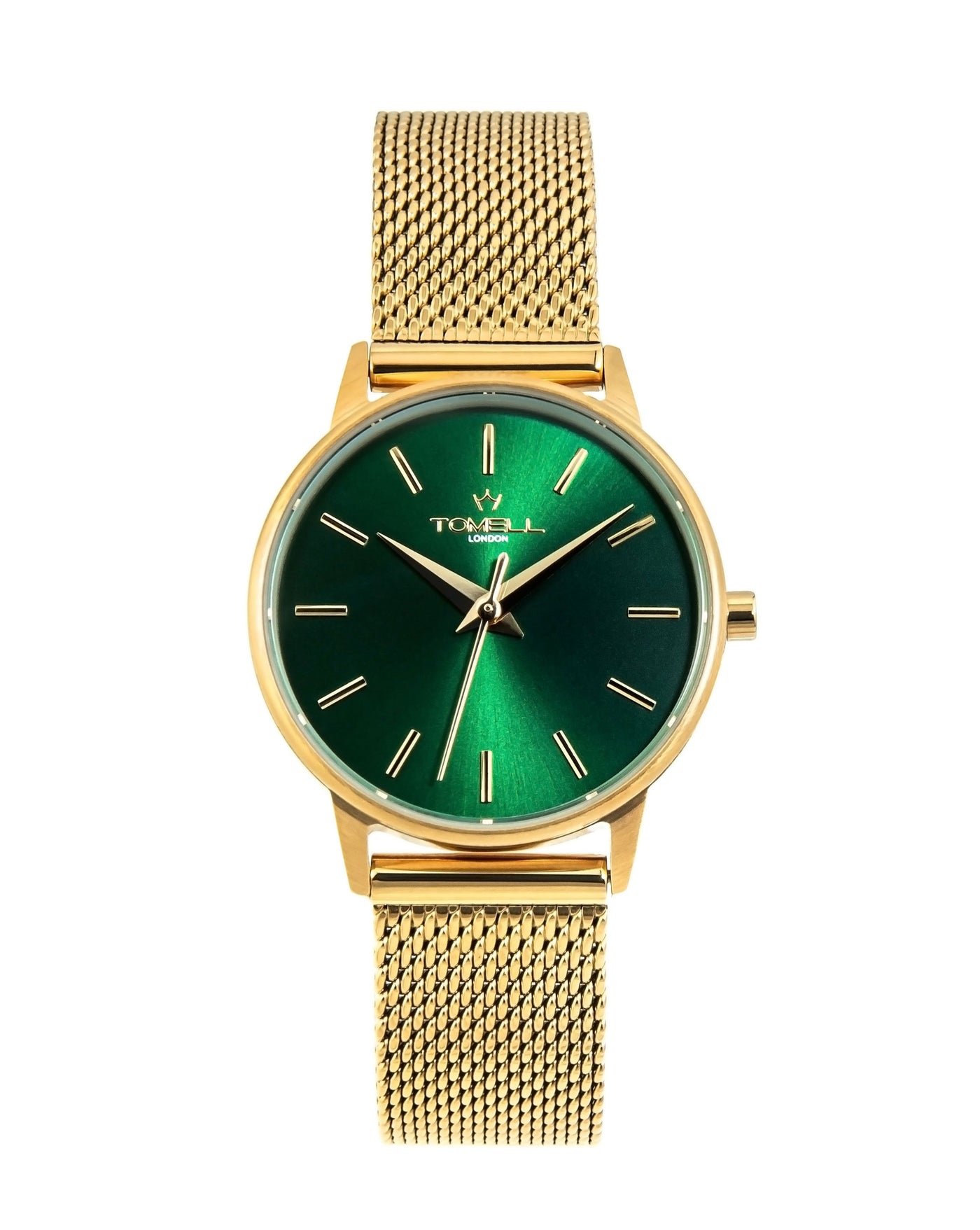 gold watch with green dial