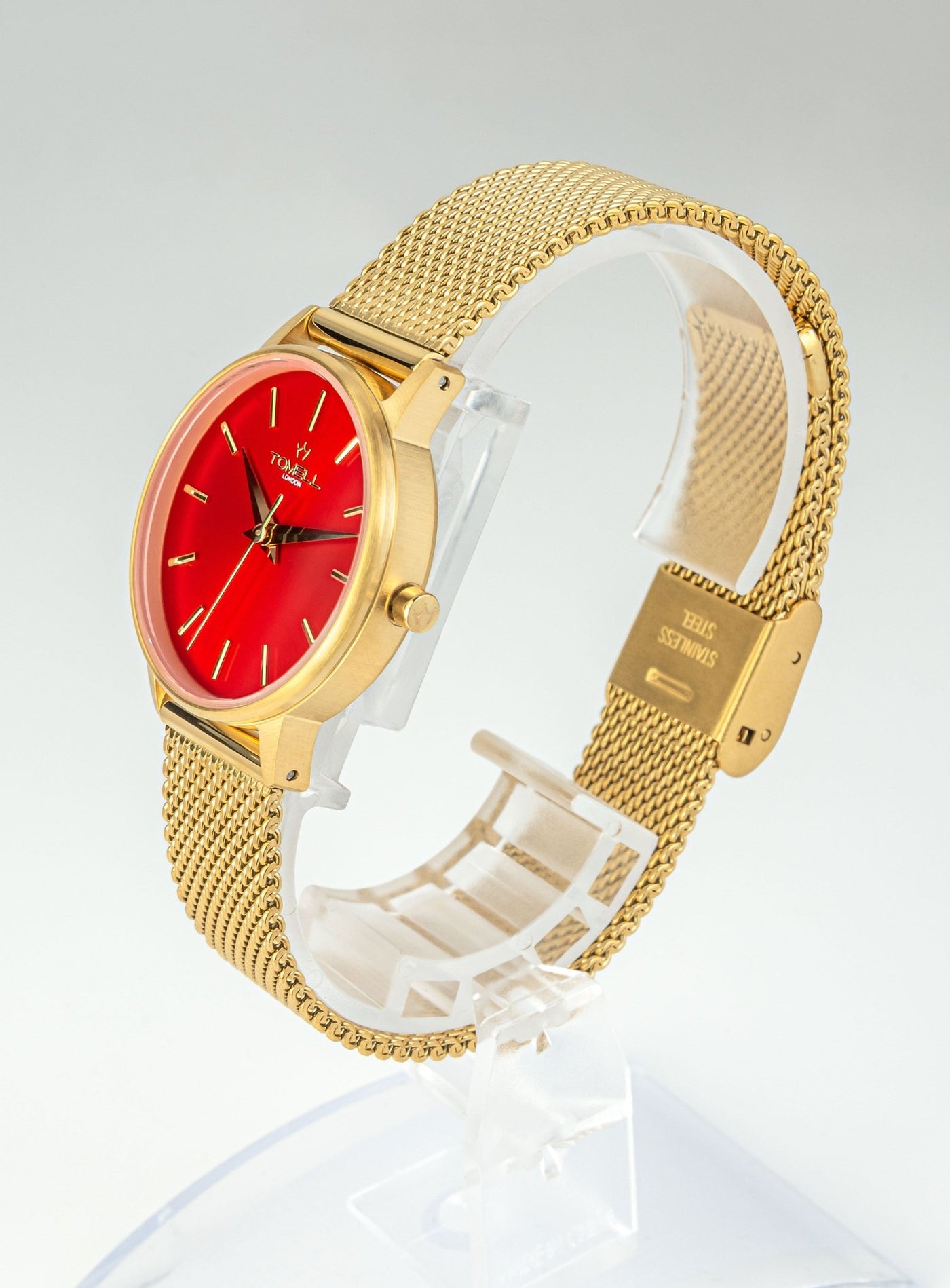 red face gold watch