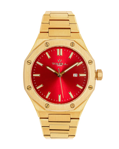 red face gold watch